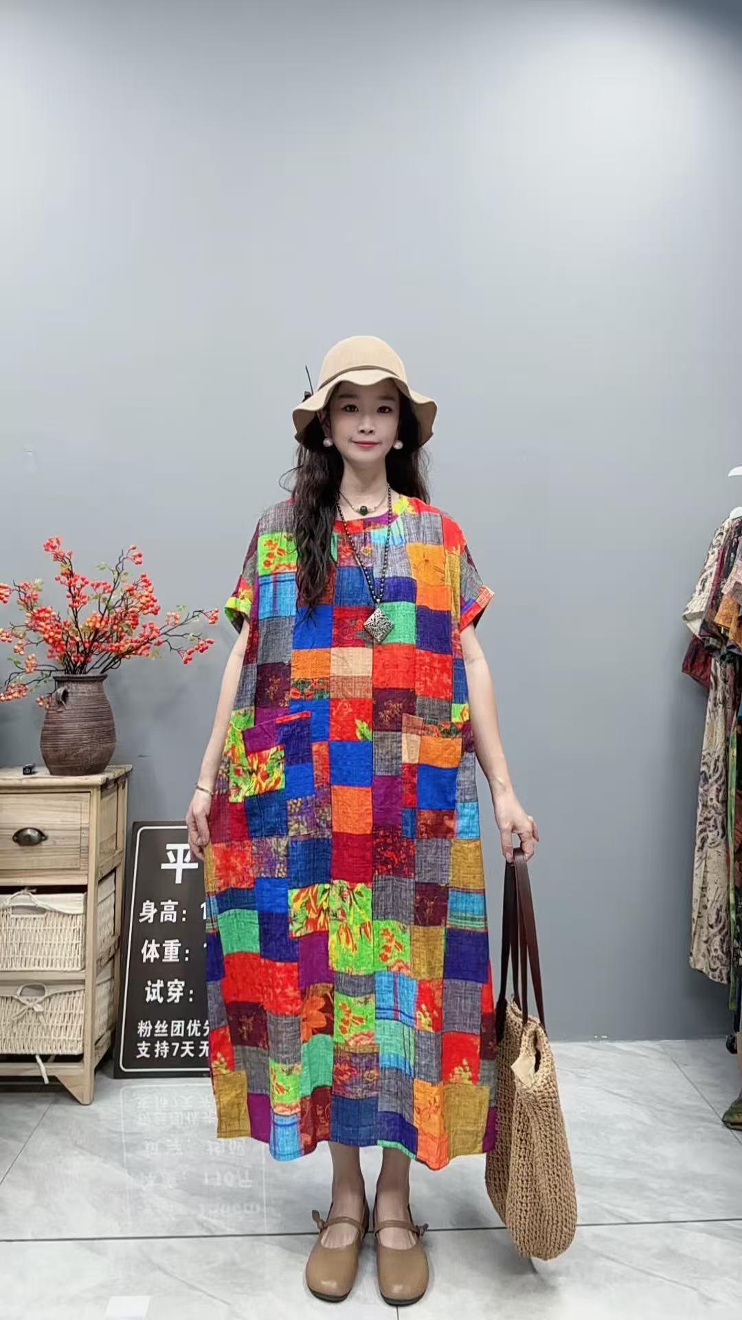 5316夏季新款显瘦气质时尚女百搭休闲文艺复古印花洋气宽松连衣裙