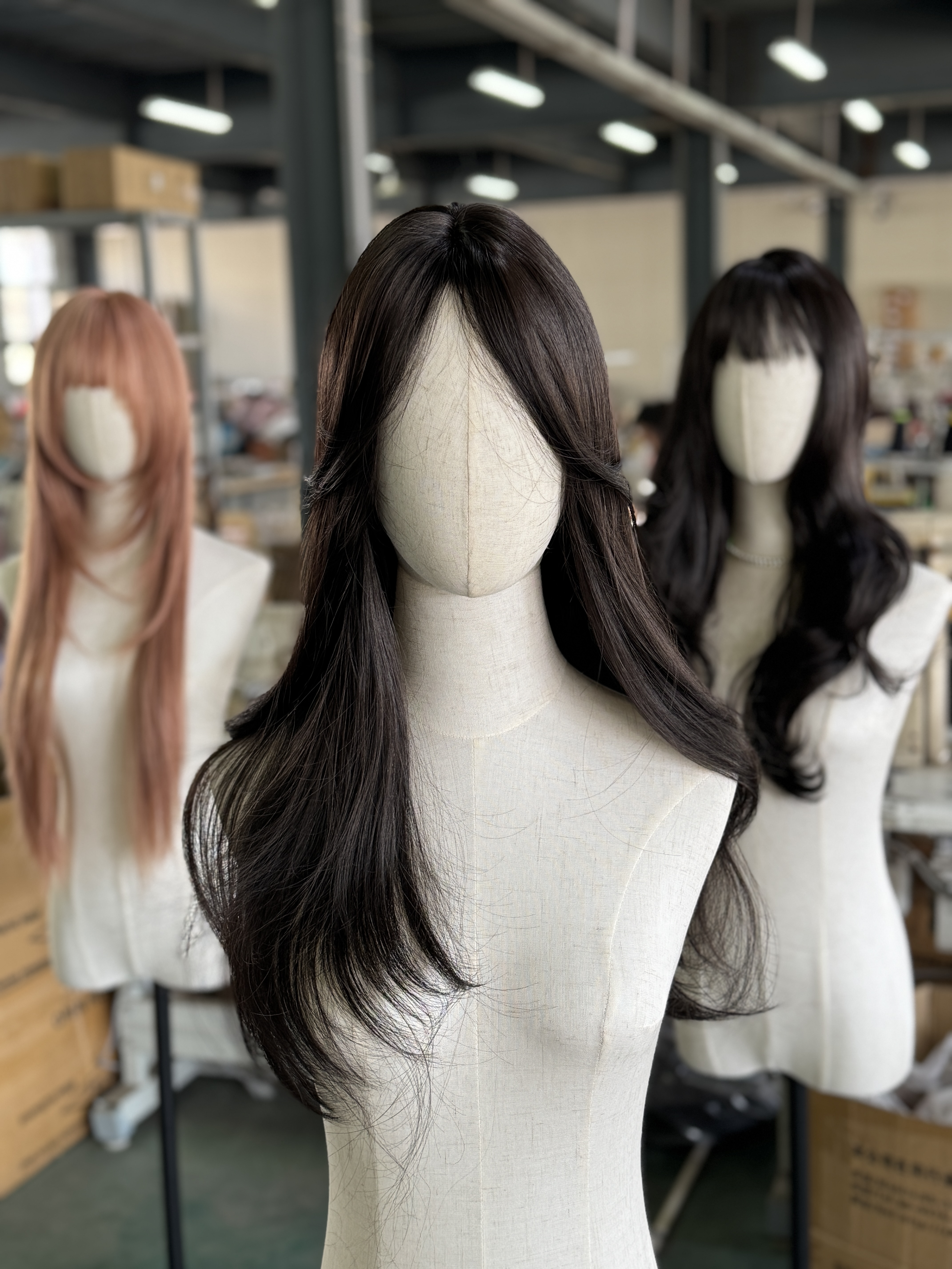 黑茶色中分高层次微卷发仿真发女士全头套