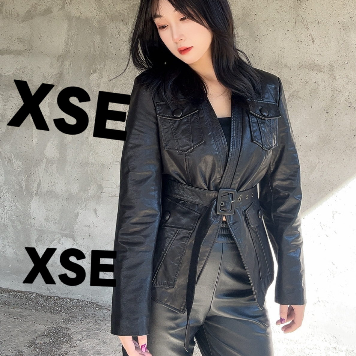XSE轻奢服饰#新款牛皮皮衣短款腰带修身真皮外套