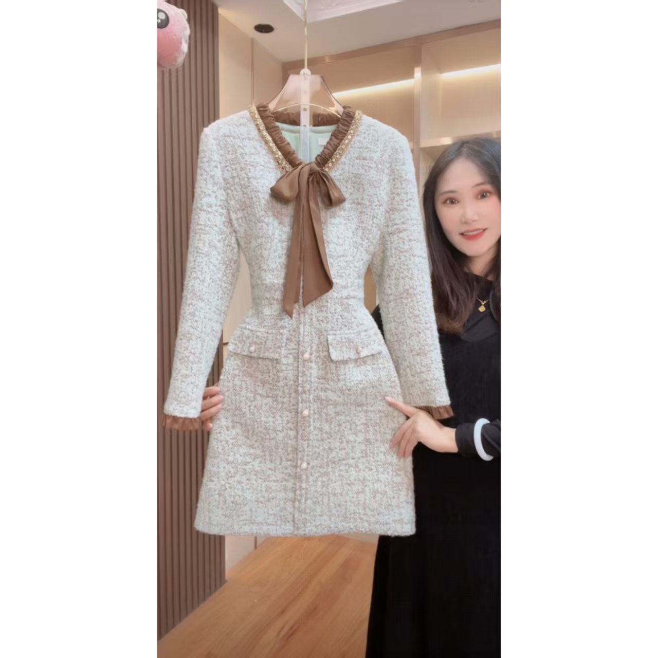 【现货   下午发】2362囯内设计师品牌女装气质收腰长袖连衣裙