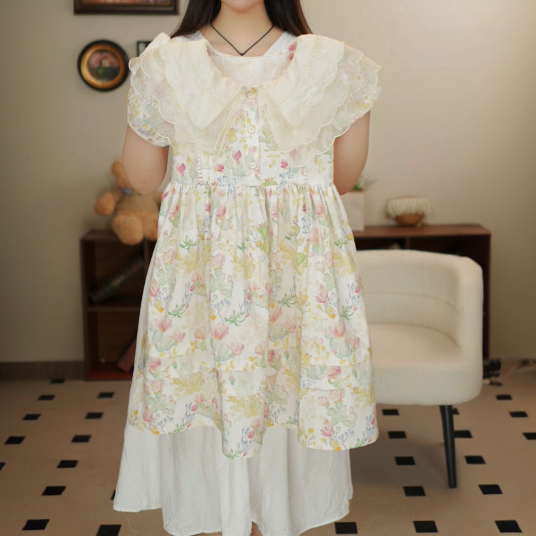 2025新款清新风女童中大童亲子款洋气系带碎花连衣裙夏季款