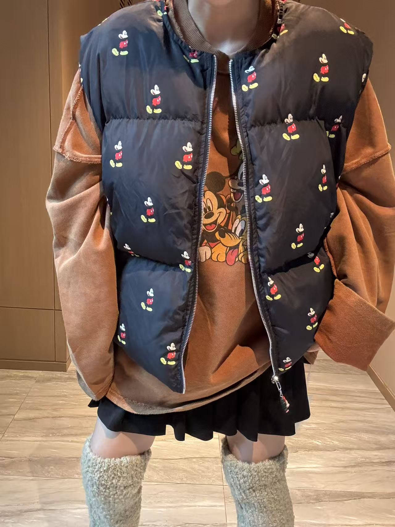 韩版秋季新款米奇棉服马甲女