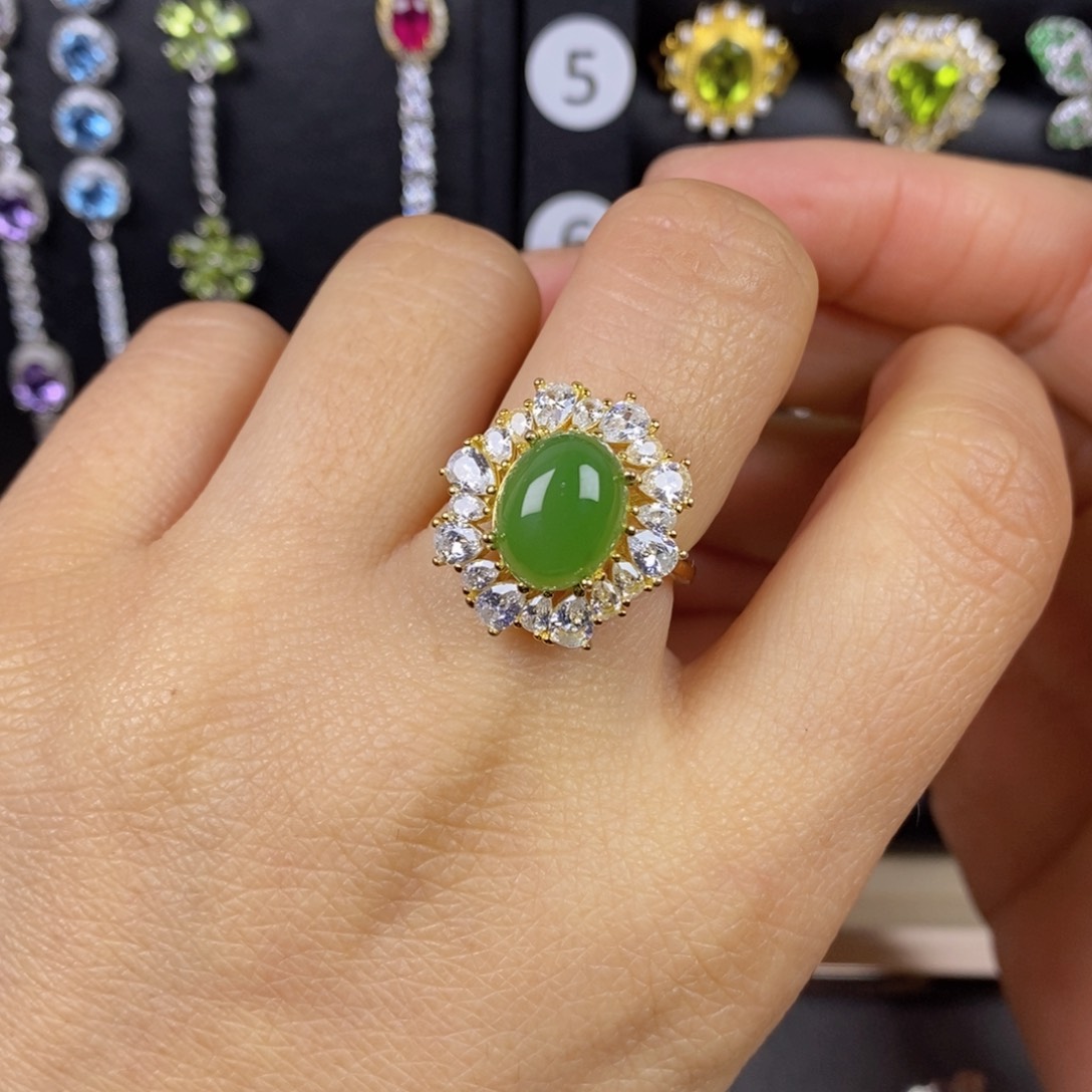 和田玉（碧玉）戒指银S925镶嵌