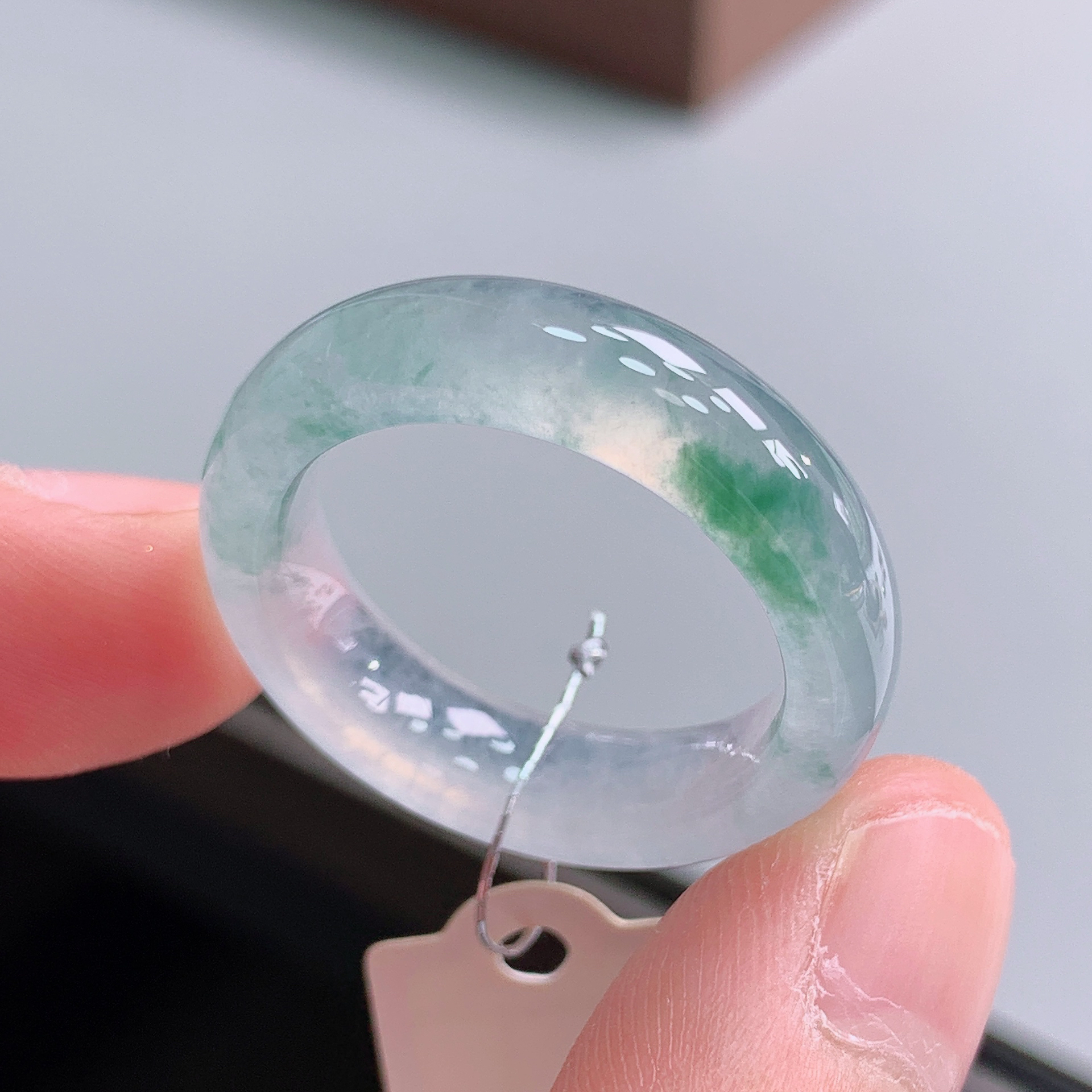 21号圈天然缅甸翡翠A货高冰起杆飘花翡翠戒指19.2-6.1-4.1mm