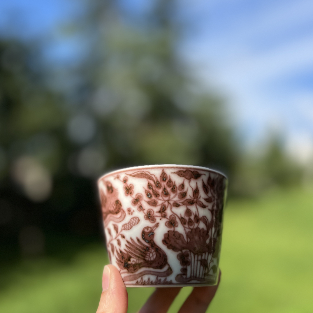 景德镇仿元原矿釉里红满池娇鸳鸯可乐杯陶瓷珐琅彩茶杯