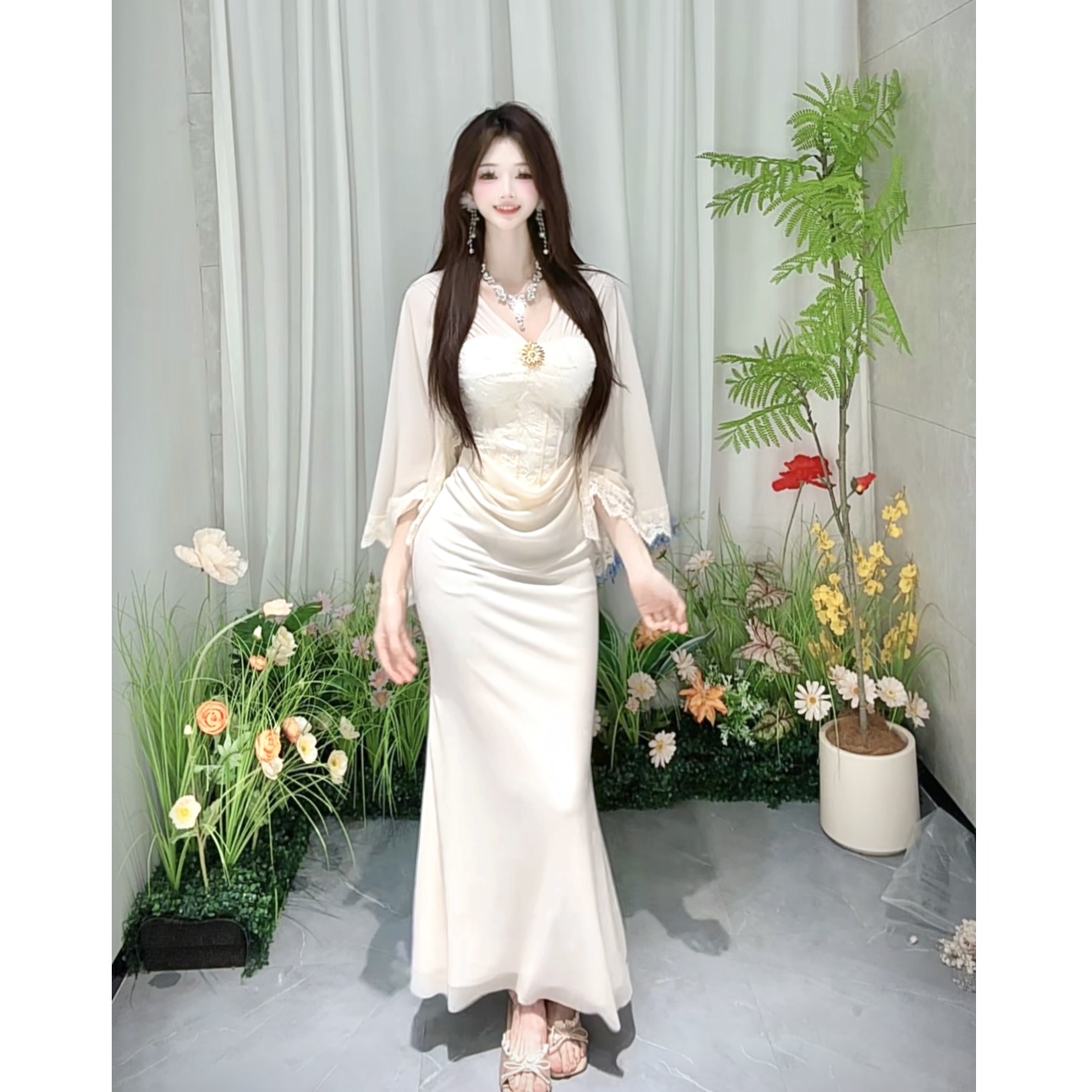 专属【星月夜】早秋小众设计感纯欲性感飘带连衣裙LBBJL49174