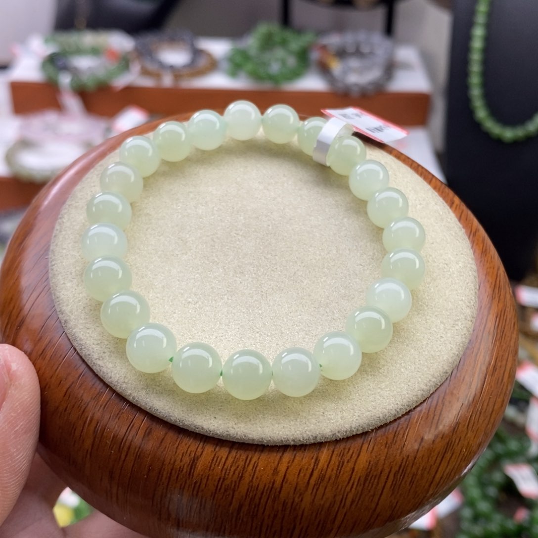 和田玉手串未镶嵌高冰晴卡8