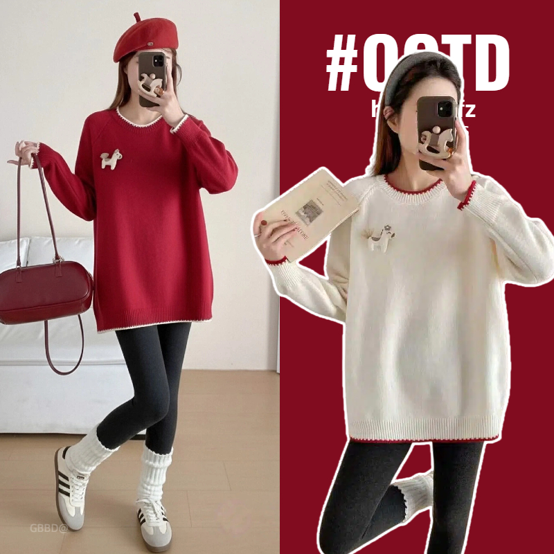 孕妇装2025秋冬装时尚卡通拼色边毛衣软糯宽松百搭针织衫孕妇上衣