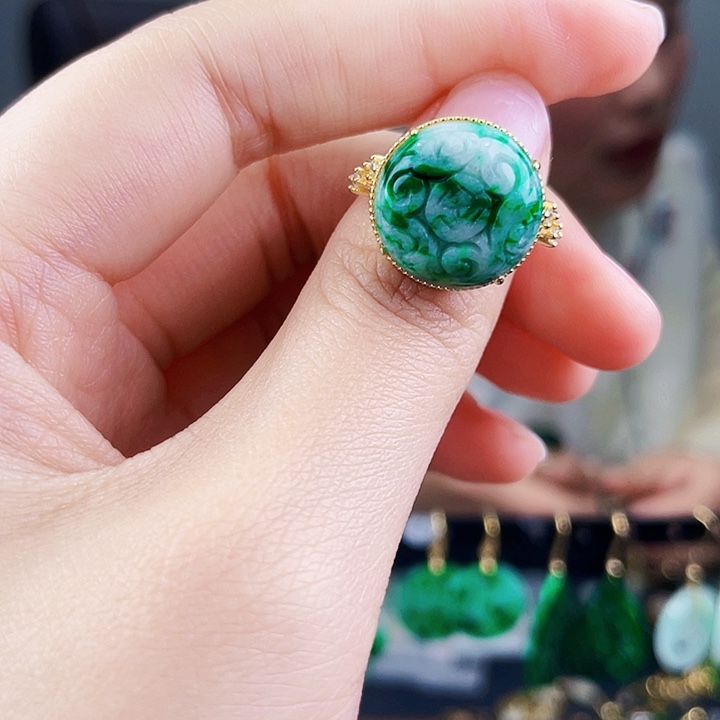 翡翠戒指银S925镶嵌饰品