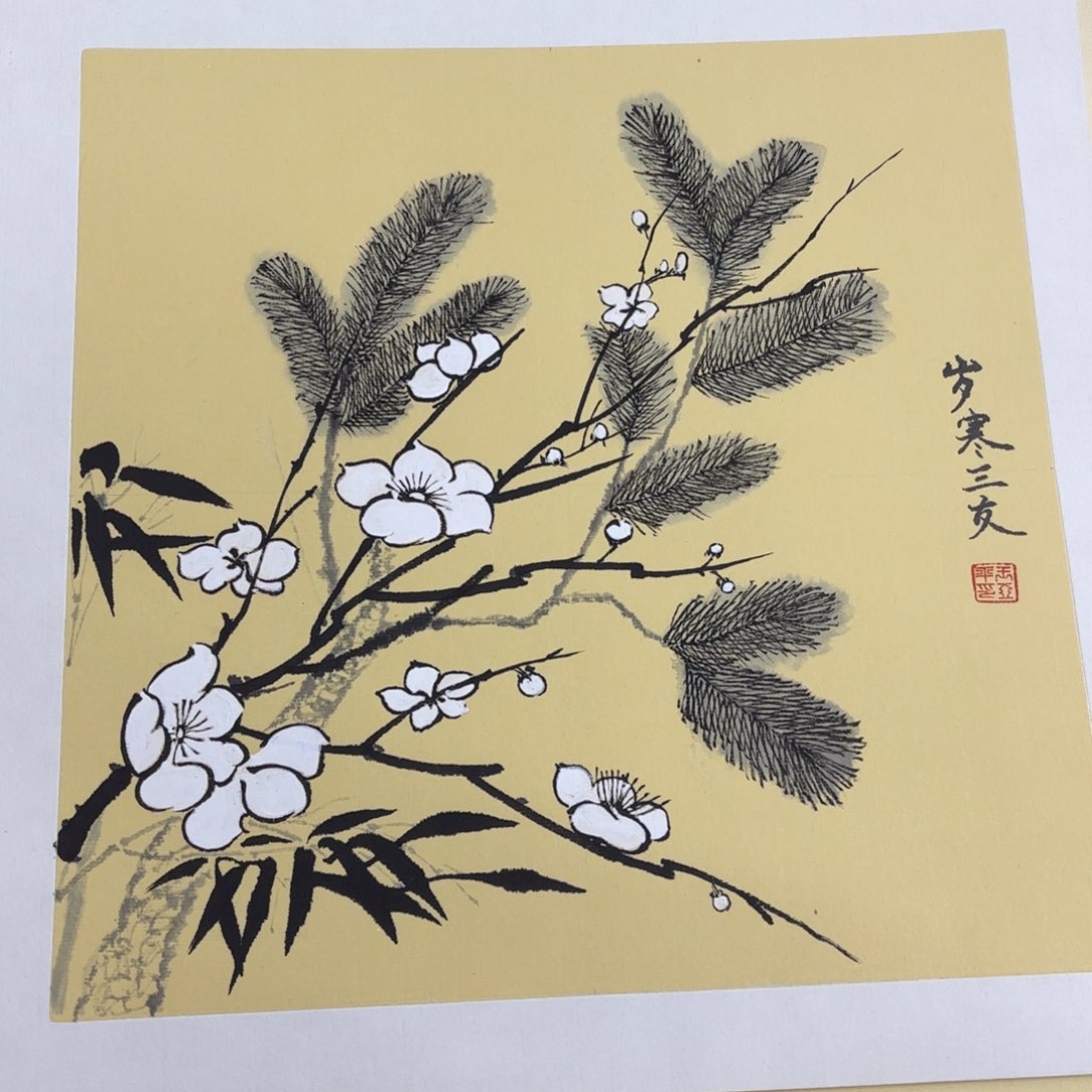 国画手绘斗方小卡纸33