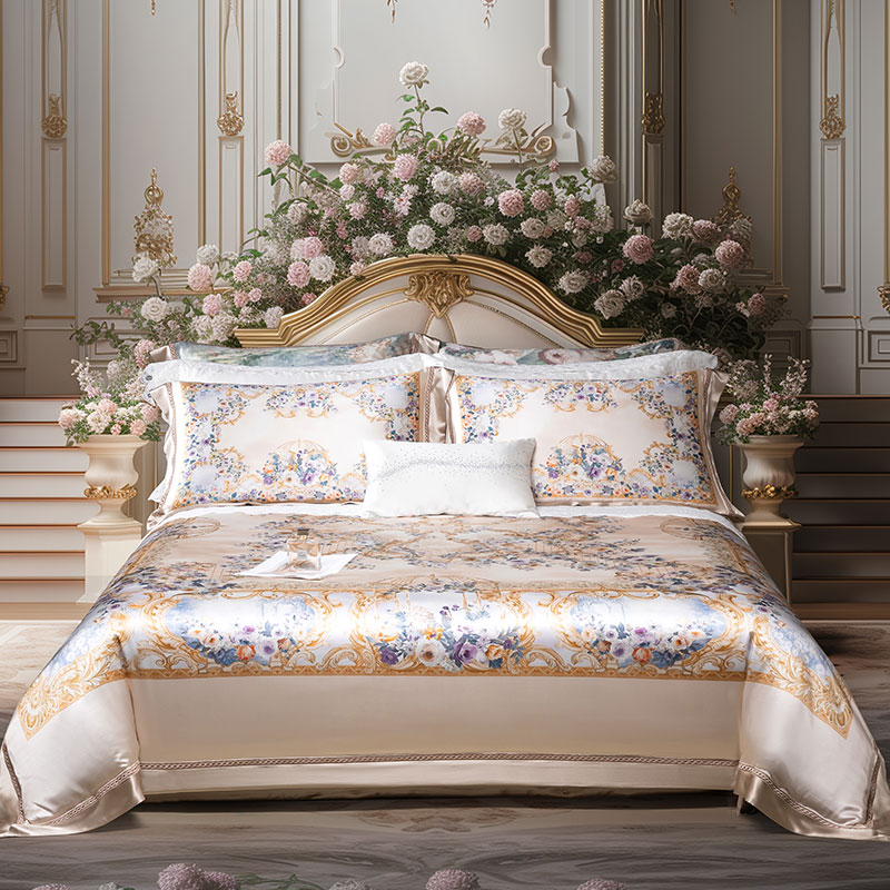 2025新品 重磅双面36姆米四件套100%桑蚕丝印花大版花欧式卉