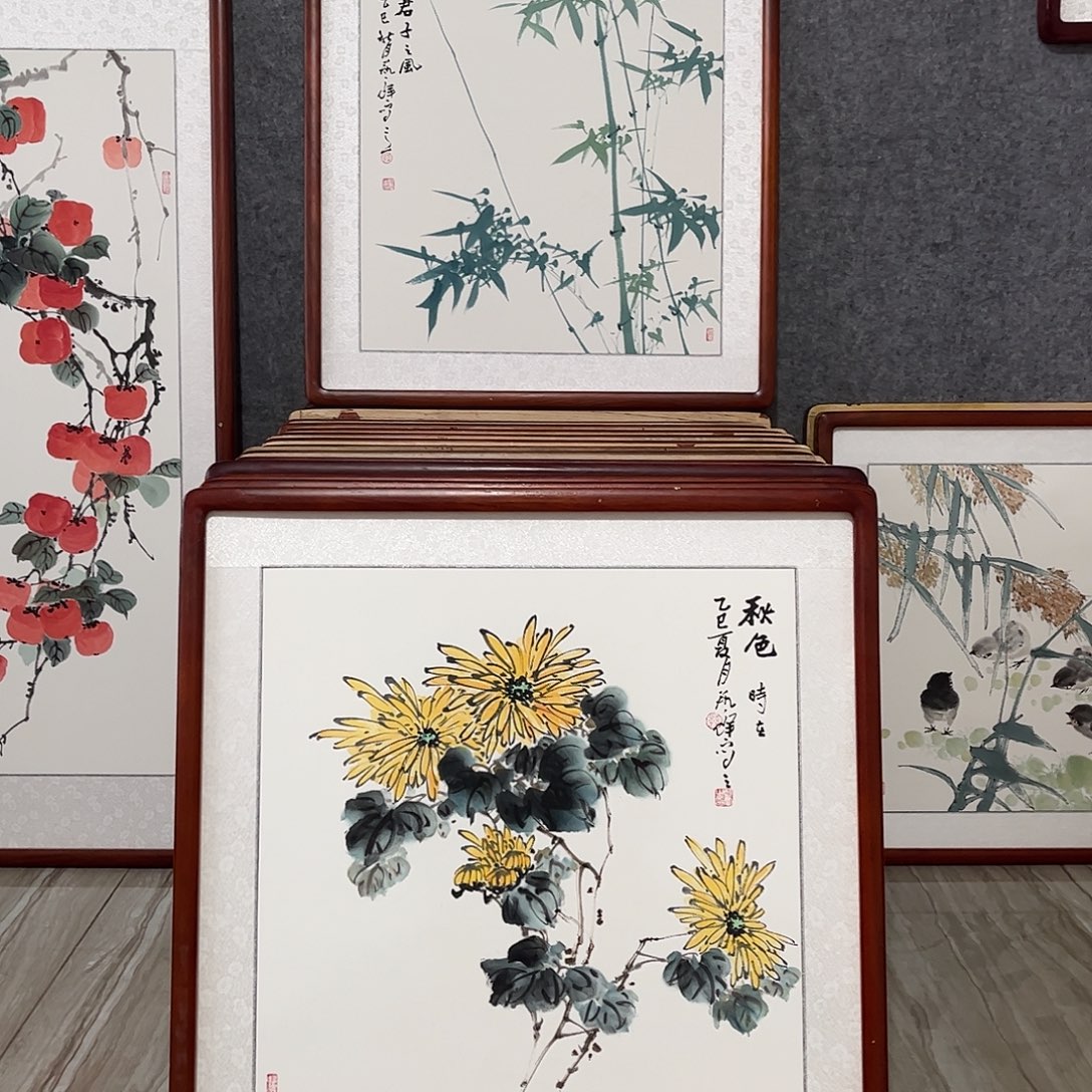 国画书画作品带框.63.×63