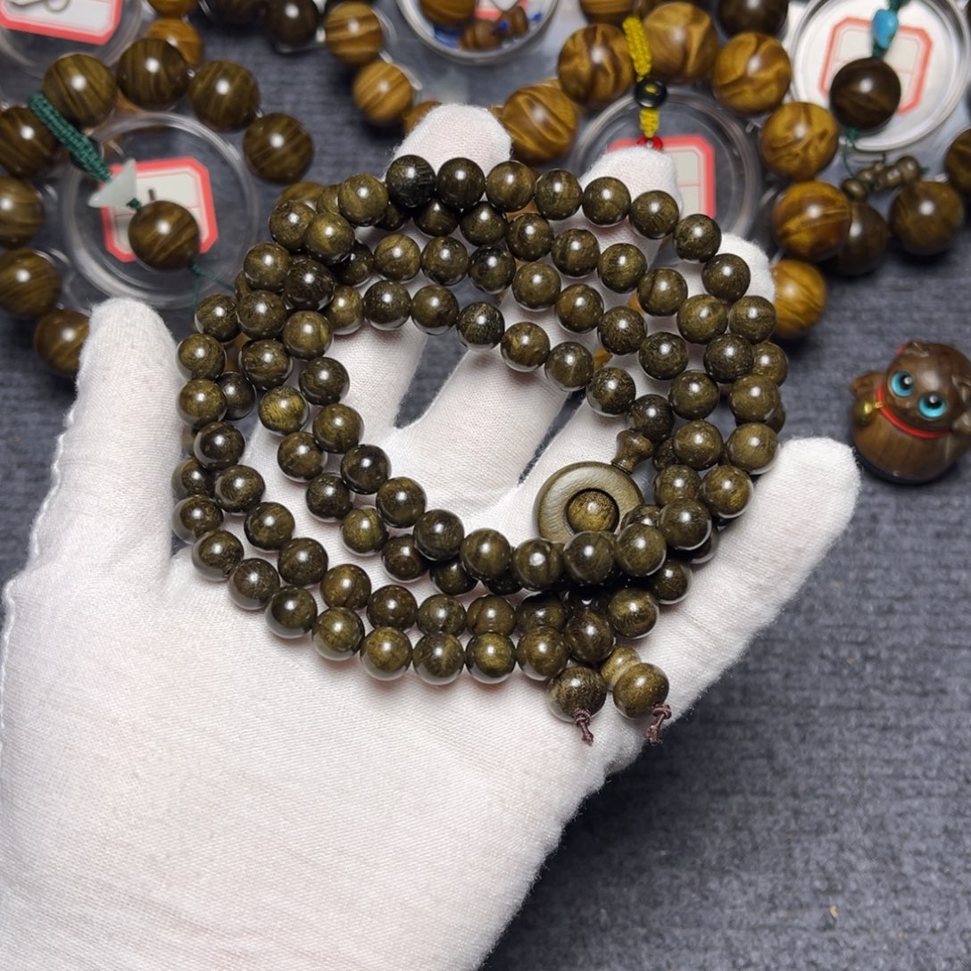 楠木（金丝楠）手串/手链阴沉绿0.8/108水波135