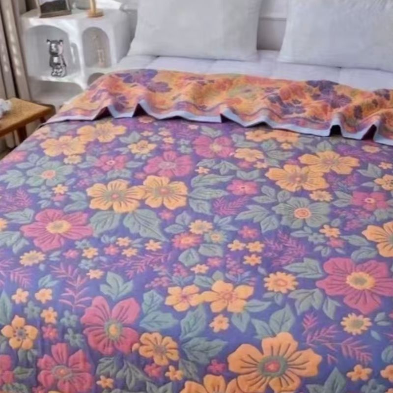 高端轻奢纱布床盖--彩色花朵150*200.-1