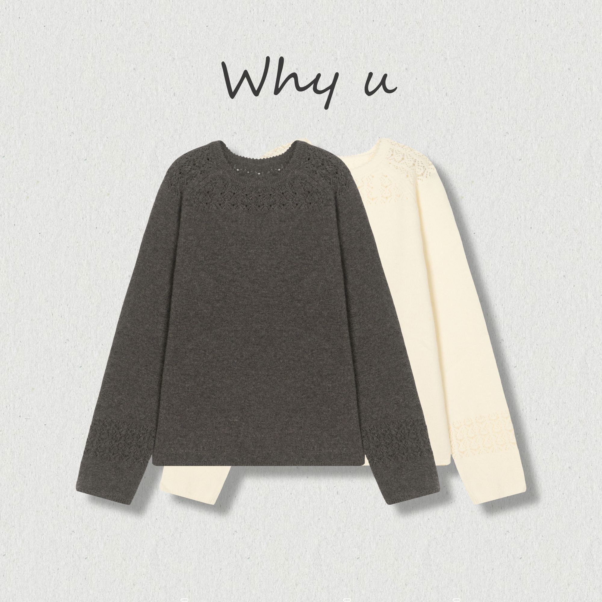 WHY U-25AW100%绵羊毛镂空钩花圆领打底上衣【加减】