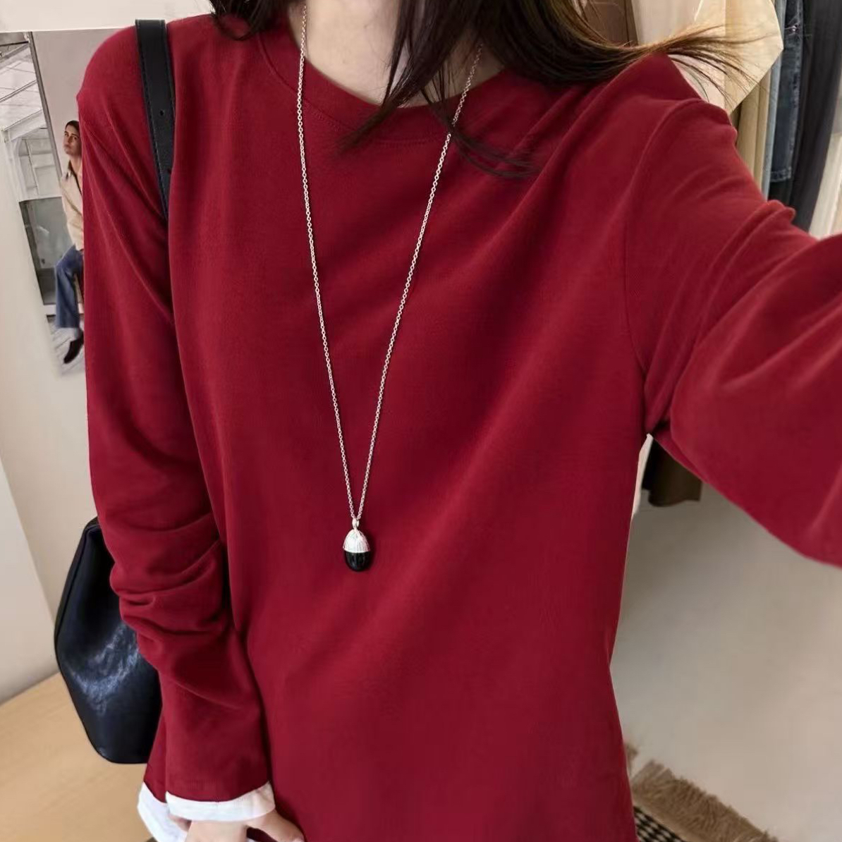 〔ONE加厚假两件T〕欧货下摆拼接假两件圆领T