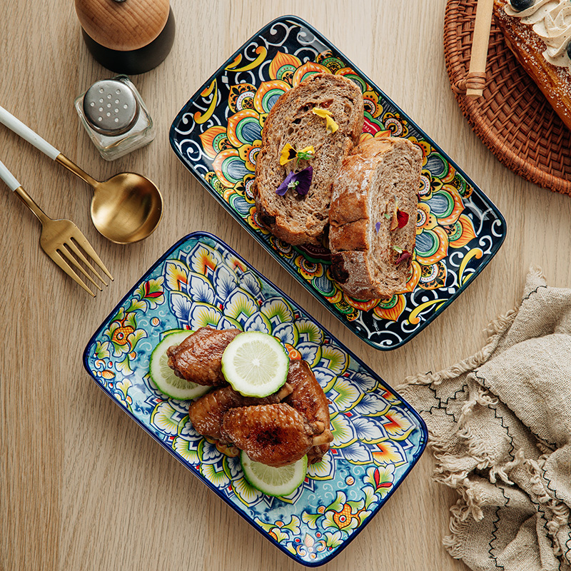 蓝绿混装-8.5英寸长方寿司盘2个装陶瓷釉下彩餐具