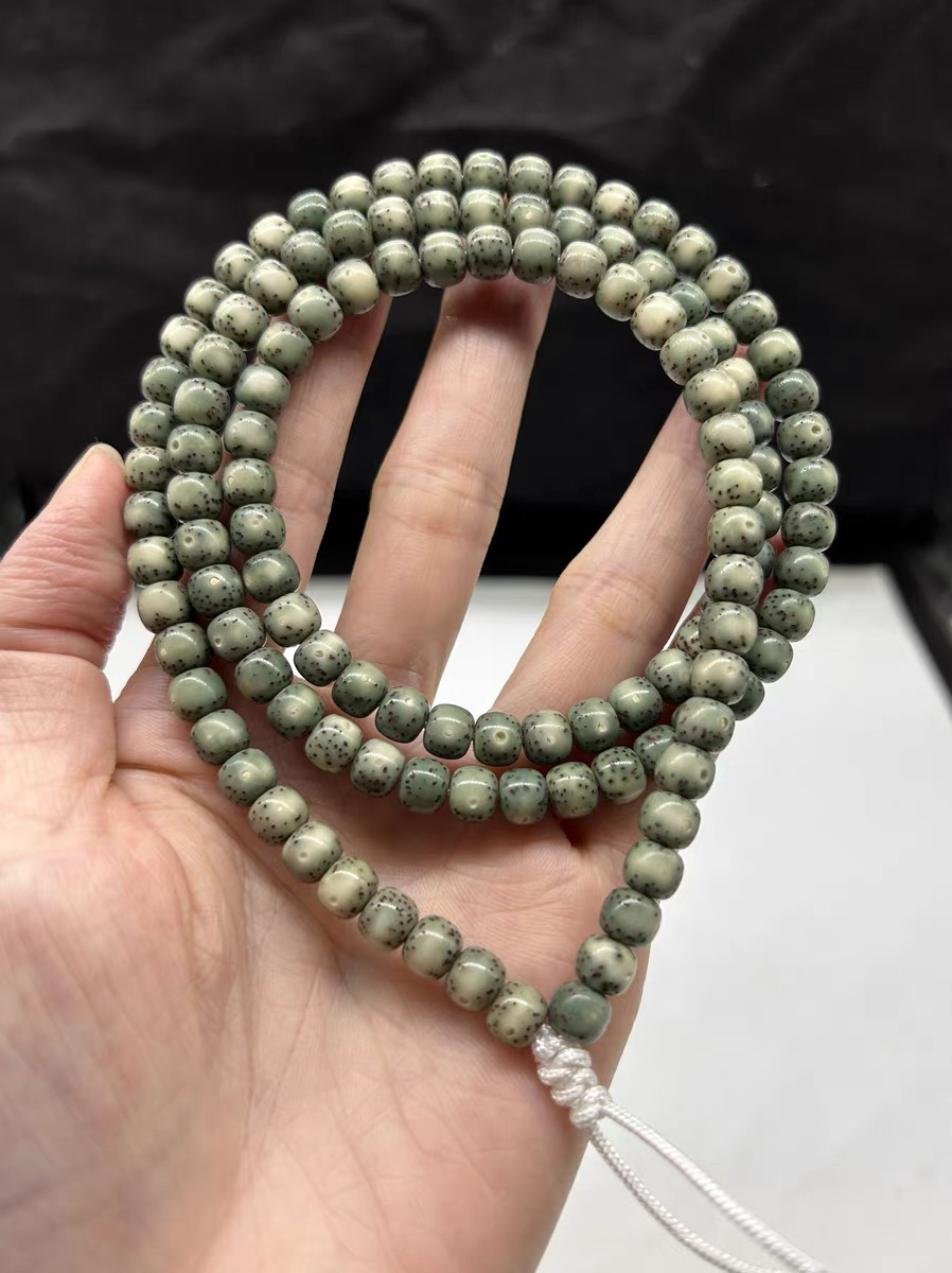 精品级别海南星月菩提同枝果糯冰6X7老型桶珠一线天留白小细星