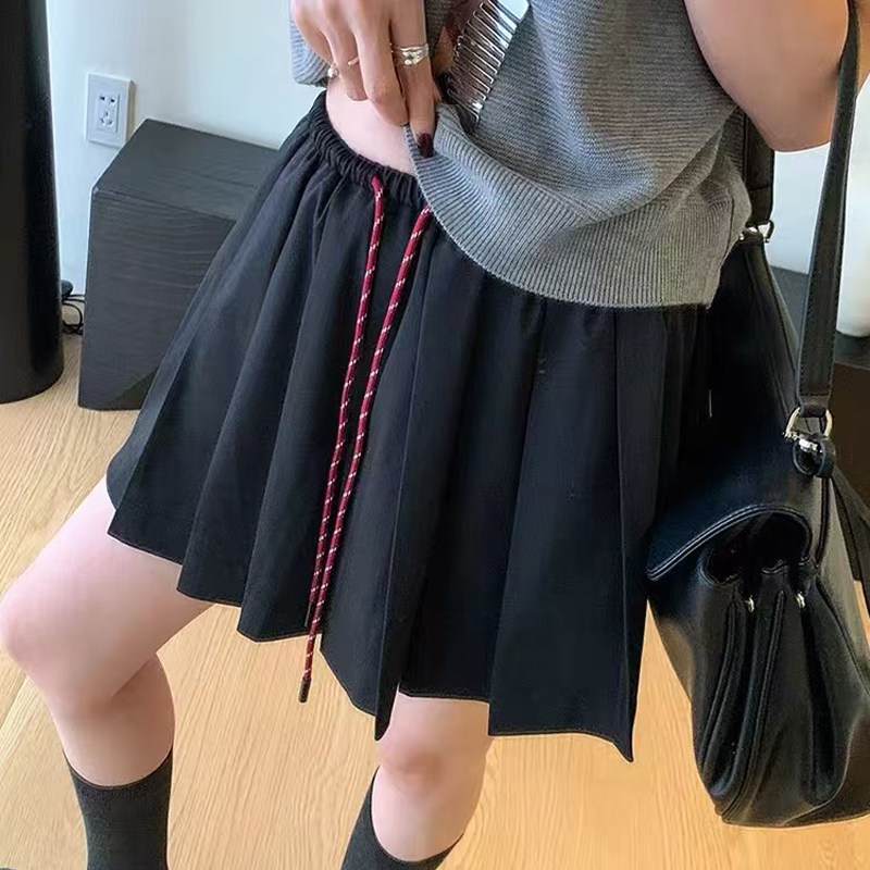 韩版彩色抽绳高腰百褶短裙2025新款百搭显瘦防走光时尚半身裙9545