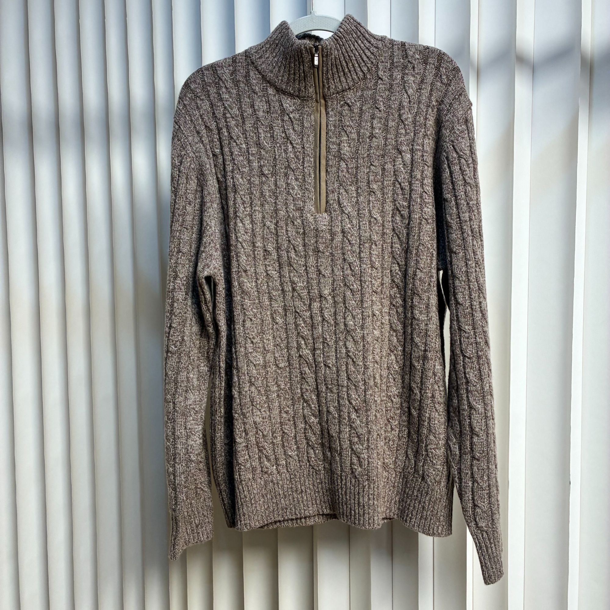 【蒜鸟奢服】老炮爱穿的男士杏色拉链领羊绒开衫