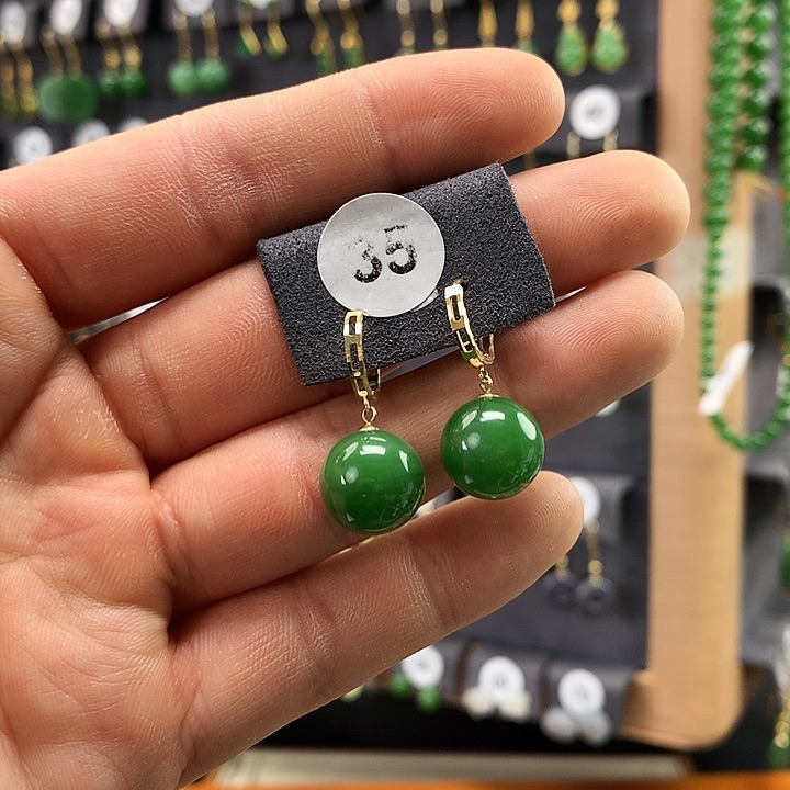 和田玉耳饰18K金镶嵌