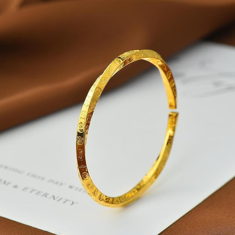 合金手镯 国潮 亮面莫比乌斯开口手镯精工吉言 实物无色差