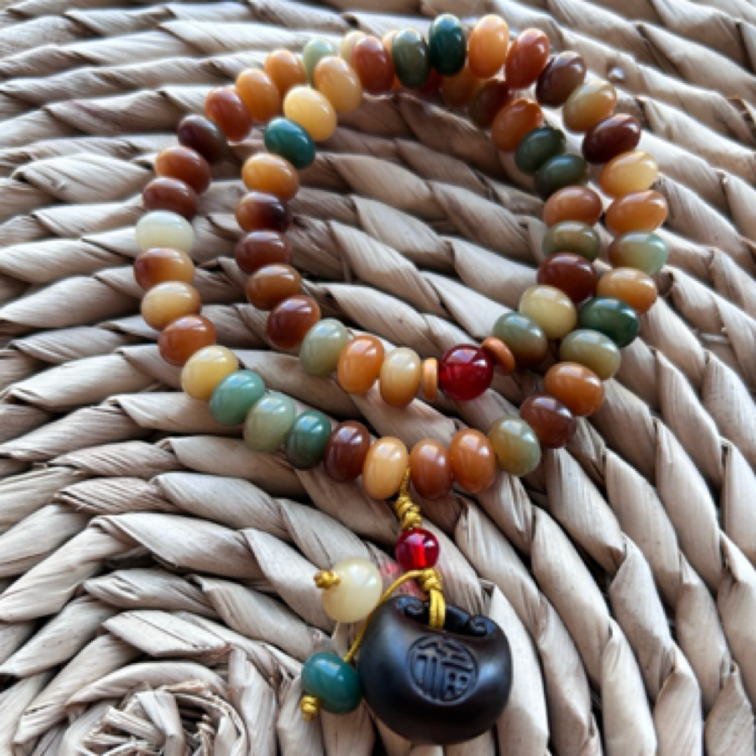 【送盘玩袋】敦煌双圈 彩宝菩提手串 菩提念珠 平安多福手串