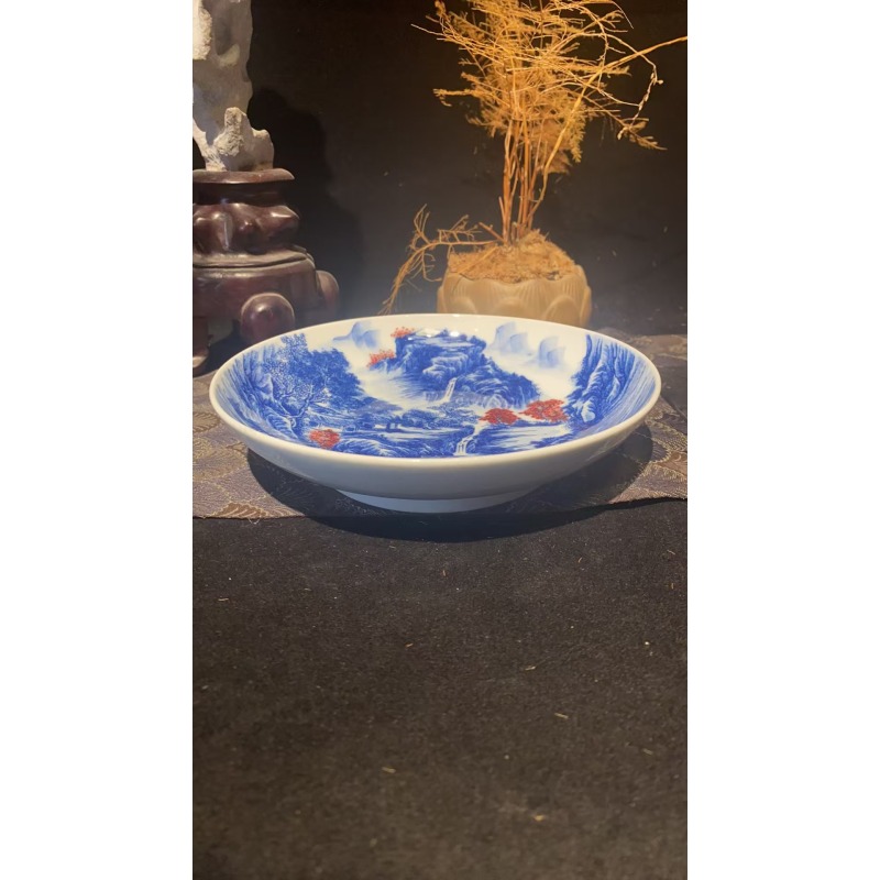 景德镇昱器釉里红山水壶承微瑕