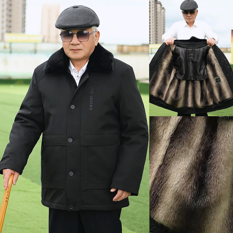 可拆卸内胆毛领中老年保暖棉服爸爸棉衣多口袋加厚冬季老人棉袄子