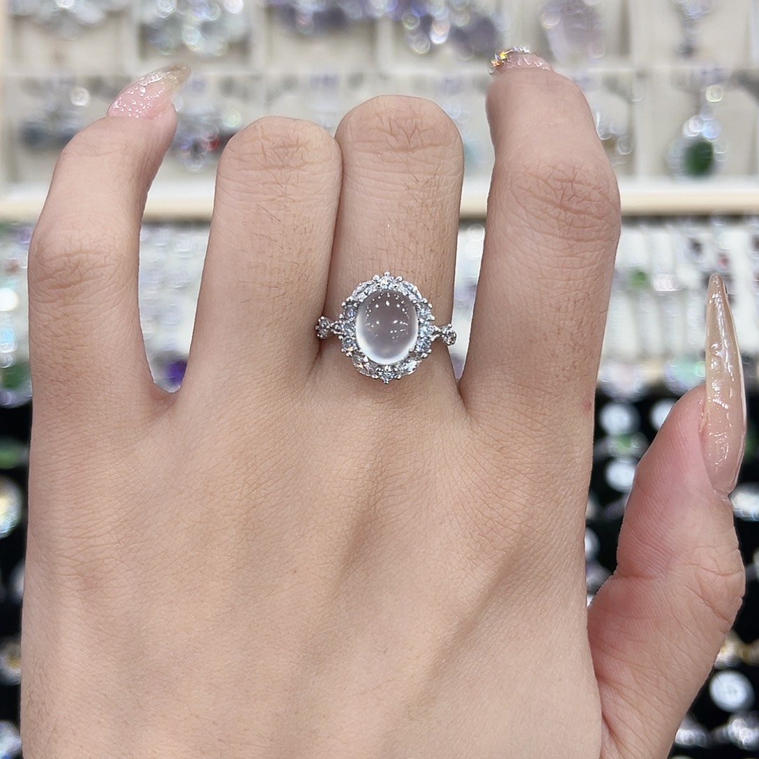 岫玉银S925镶嵌戒指