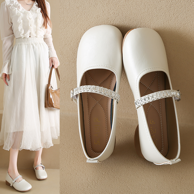 法式水钻玛丽珍鞋女2025新款夏季配裙子浅口低跟单鞋芭蕾舞女鞋