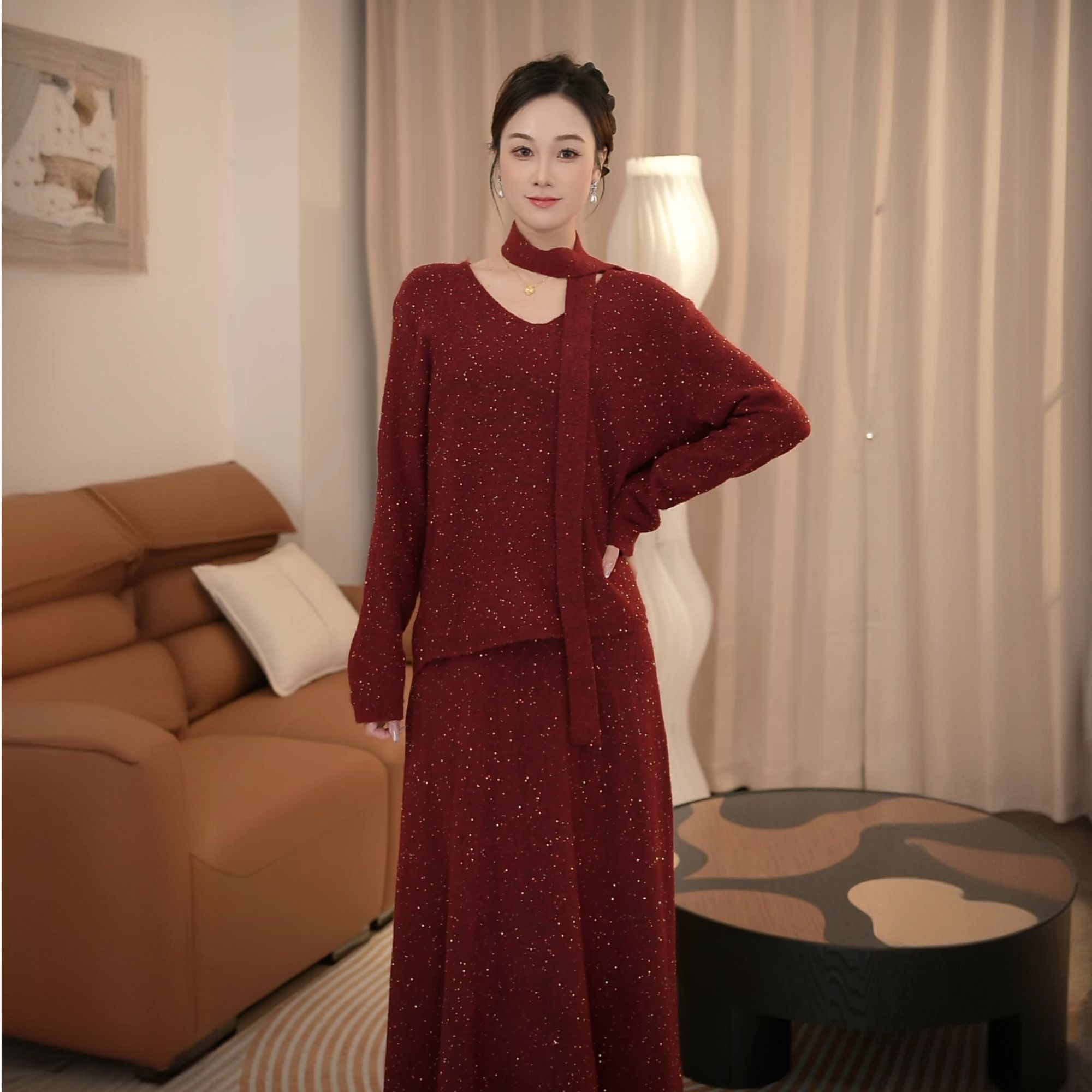 2025新款女秋冬高级感时尚气质显瘦轻奢法式两件套套装