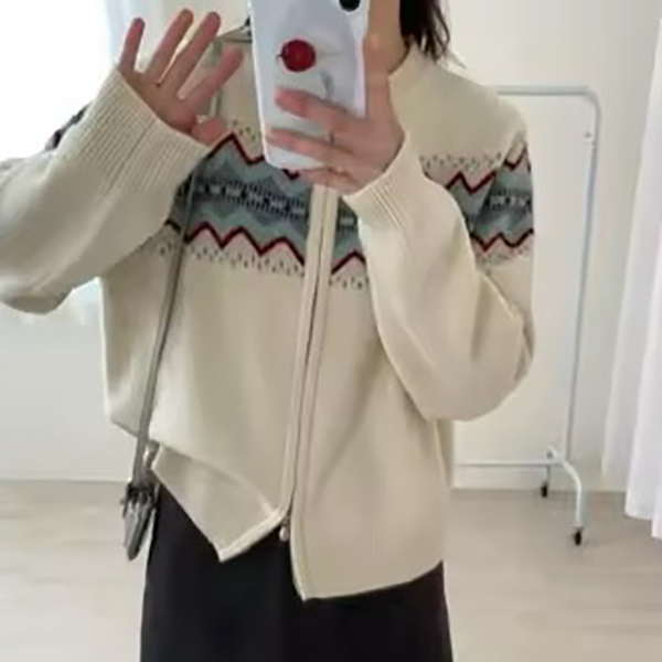 新新定制-复古慵懒风双拉链开衫毛衣外套氛围感针织开衫444636