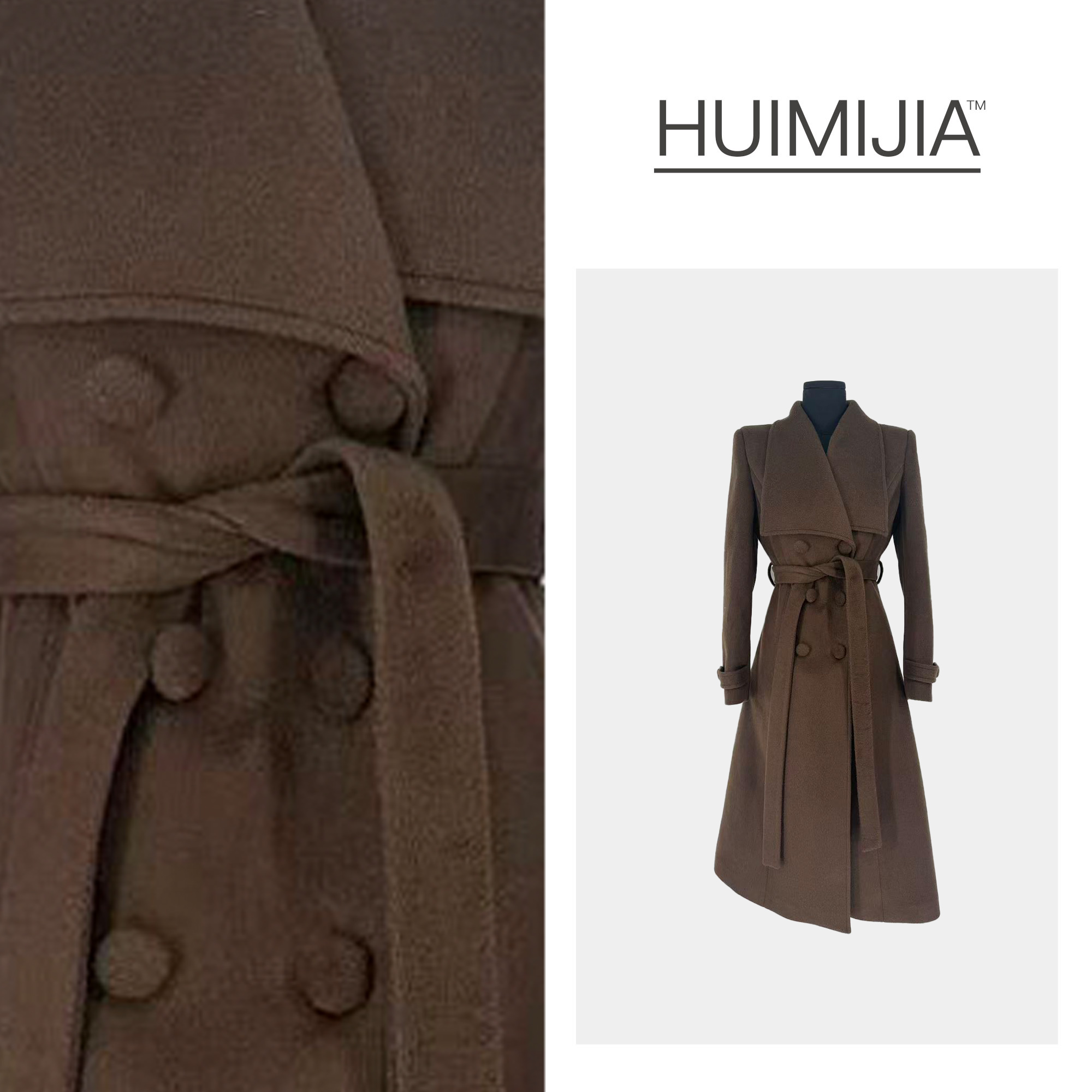 【秋冬新款】高奢双排扣大翻领中长款加棉款毛呢大衣【Q25996】