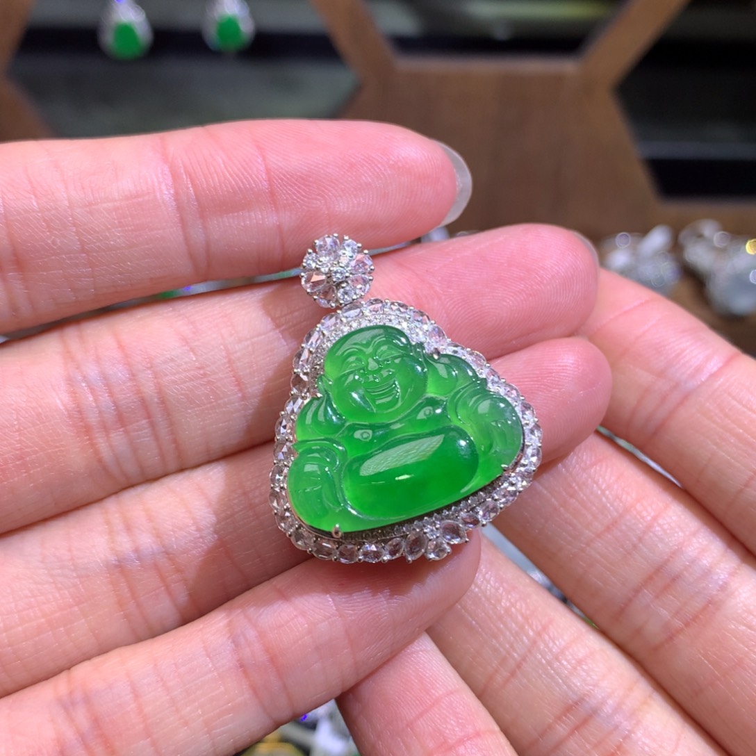 翡翠18K金镶嵌吊坠(不含链)