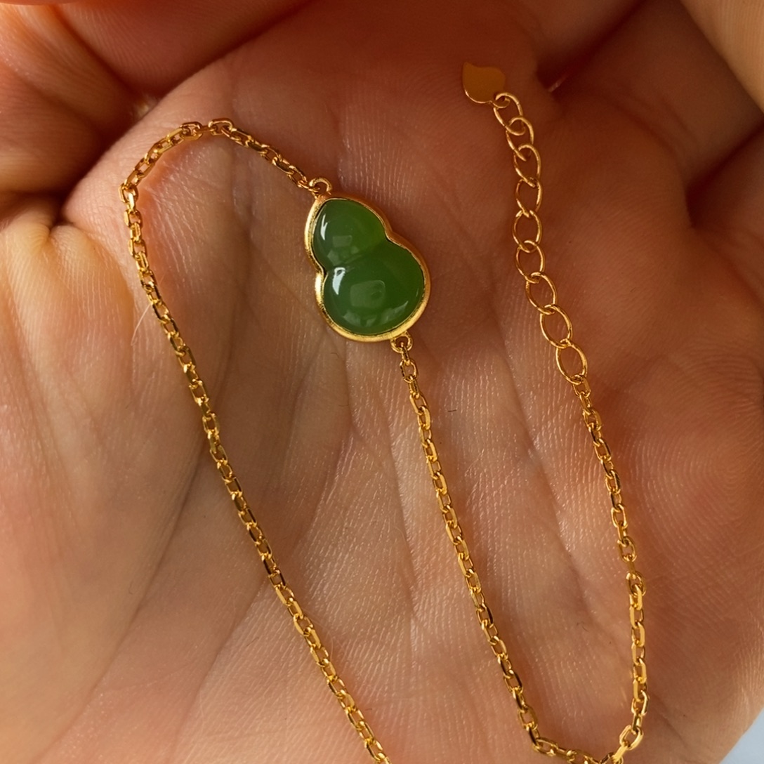 和田玉银S925镶嵌手链俄碧葫芦手链