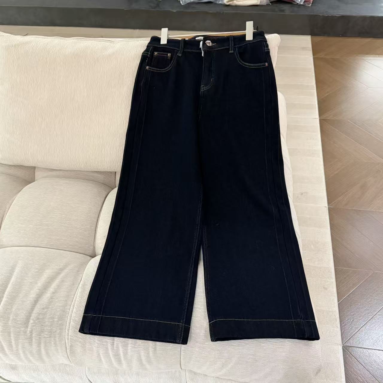 冬季新款厚绒复古高腰百搭四面弹时髦阔腿直筒牛仔裤（裤长91.5）