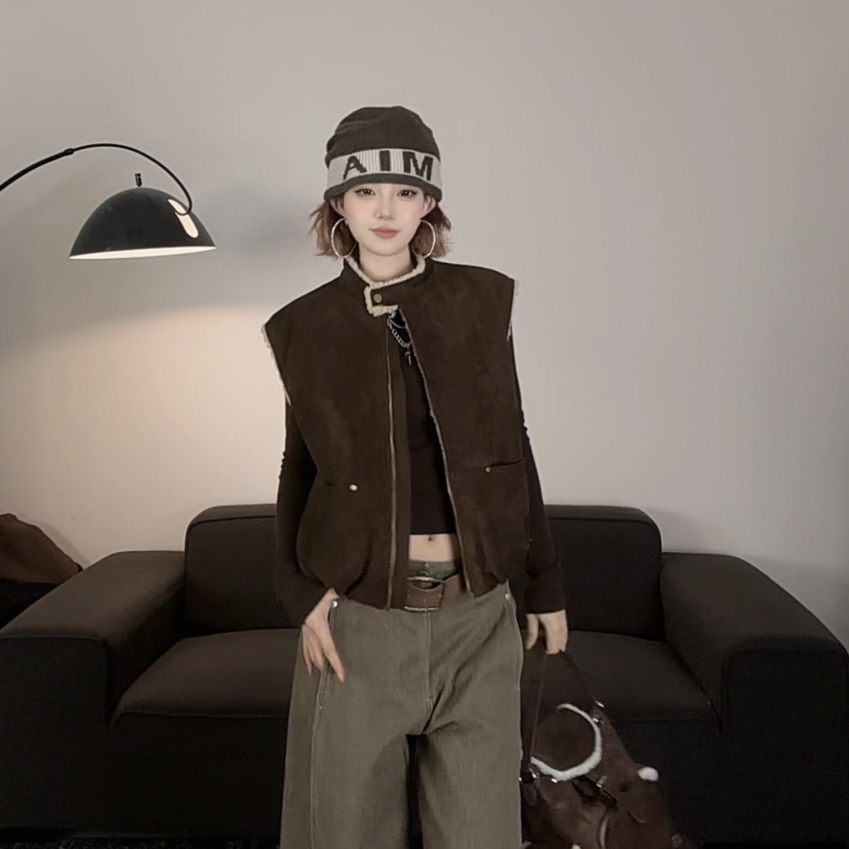 秋冬奥粒绒拼接麂皮绒加绒加厚双面两穿款休闲马甲#2123