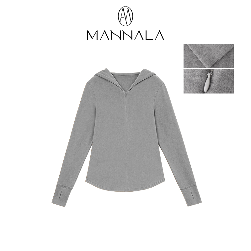 MANNALA丨“高阶常服”进口双面德绒无缝微滑肩修身长袖上衣Q4018