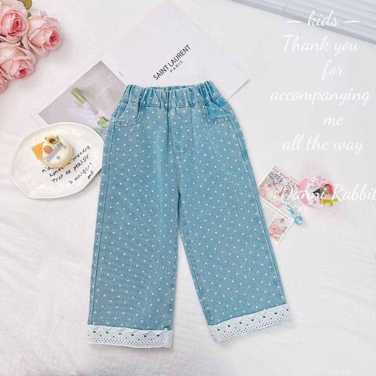 【Dannirabbit】*韩系波点花边牛仔裤—超绝百搭版型* W-55