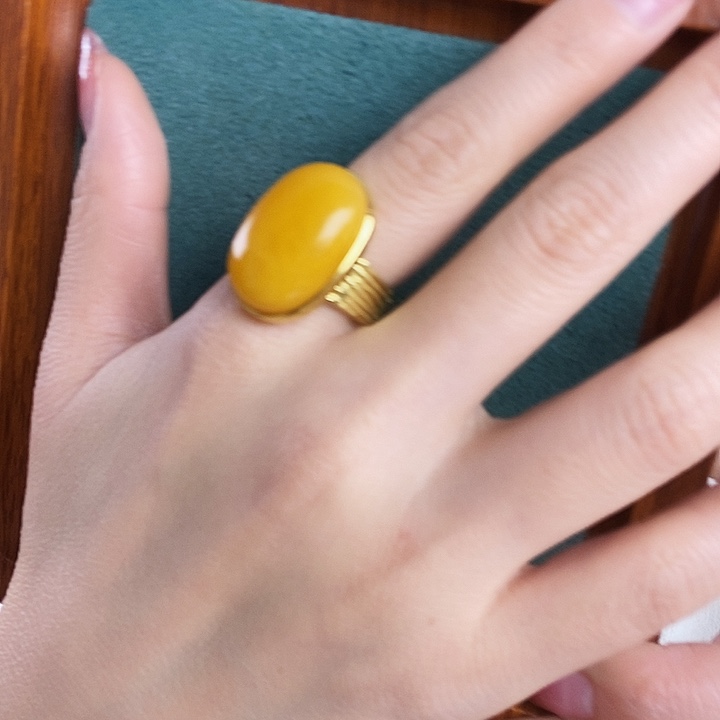 蜜蜡银S925镶嵌戒指戒指