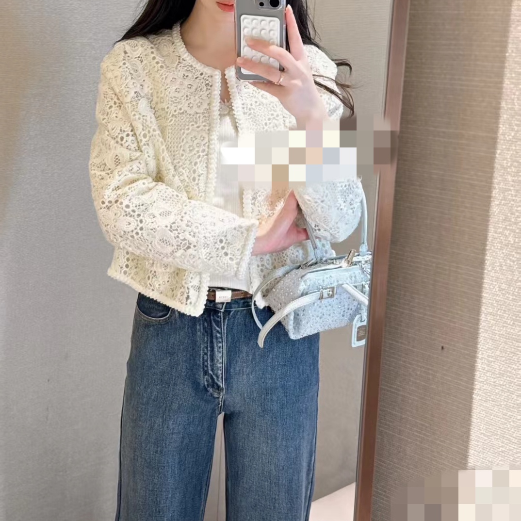 SZSALI 定制短外套水溶花法式短款小香风牛仔长裤套装分开拍