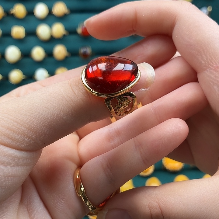 琥珀银S925镶嵌戒指