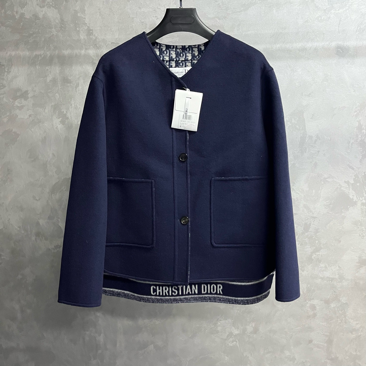 dior蓝色羊毛混纺满印花双面穿夹克外套/42