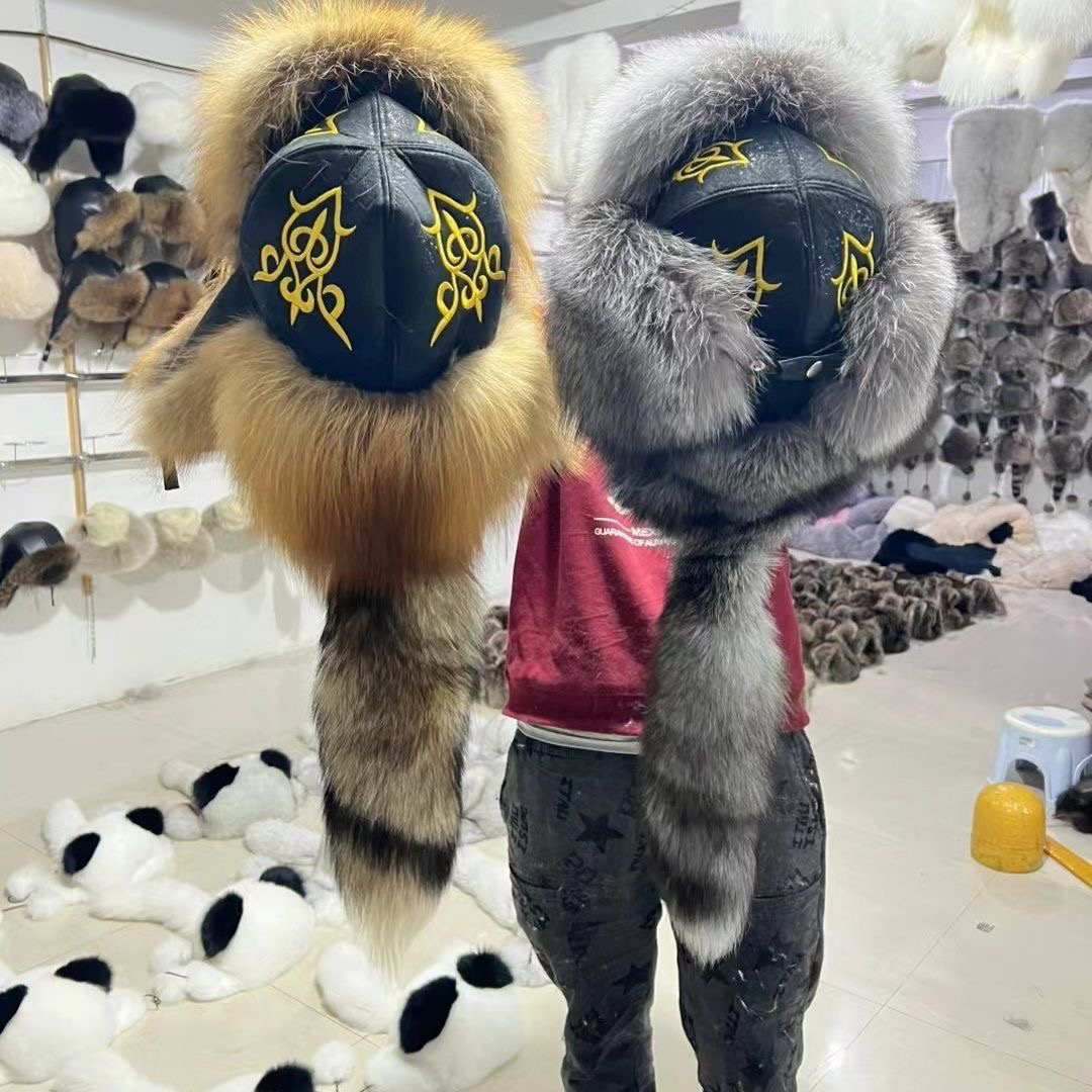 （精挑大皮）带尾巴蒙古帽真狐狸毛男女护耳冬雷锋帽东北保暖真皮草