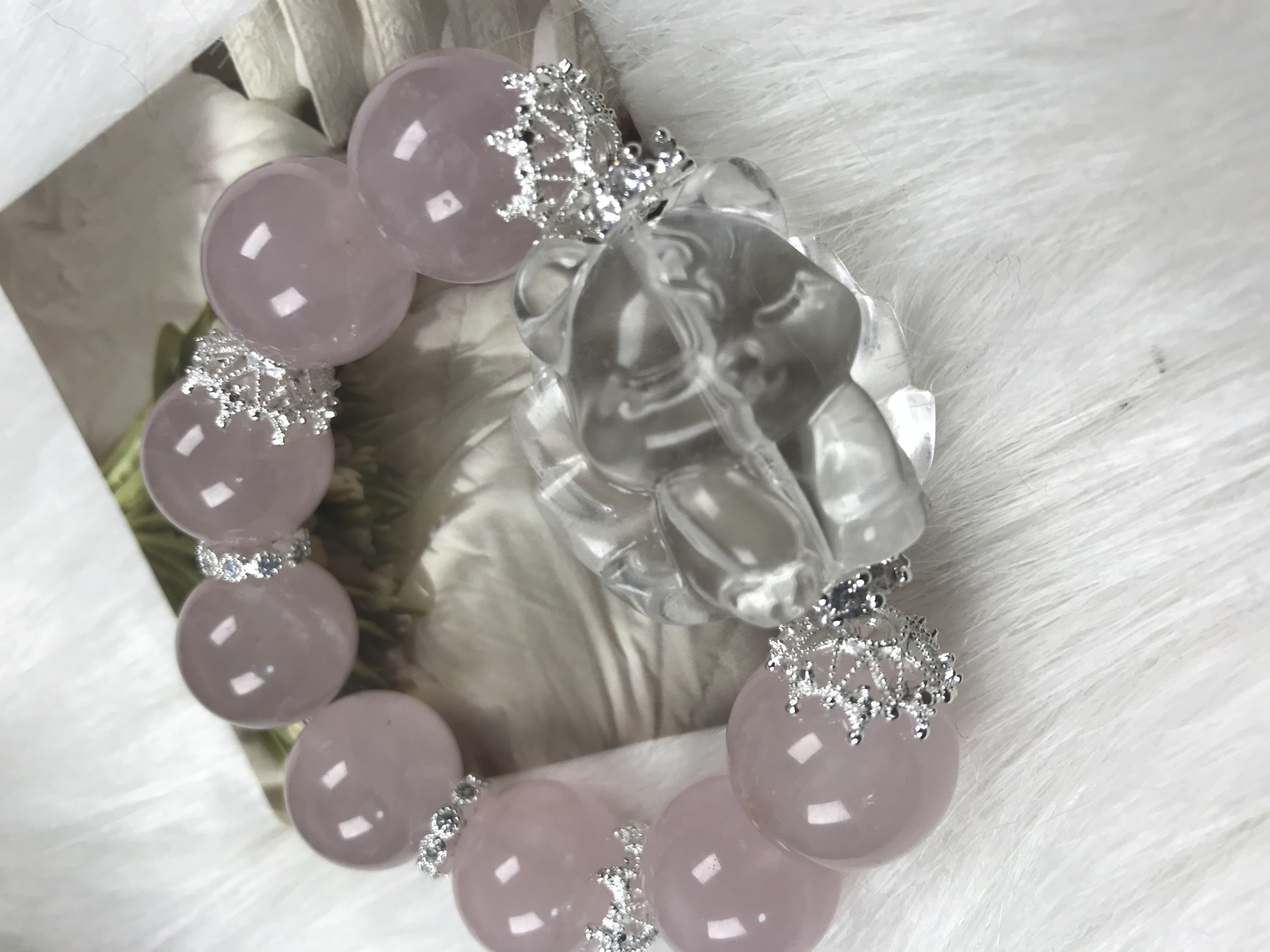 非金属莫桑石手链 （活泼可爱）粉水和白水小狐手链