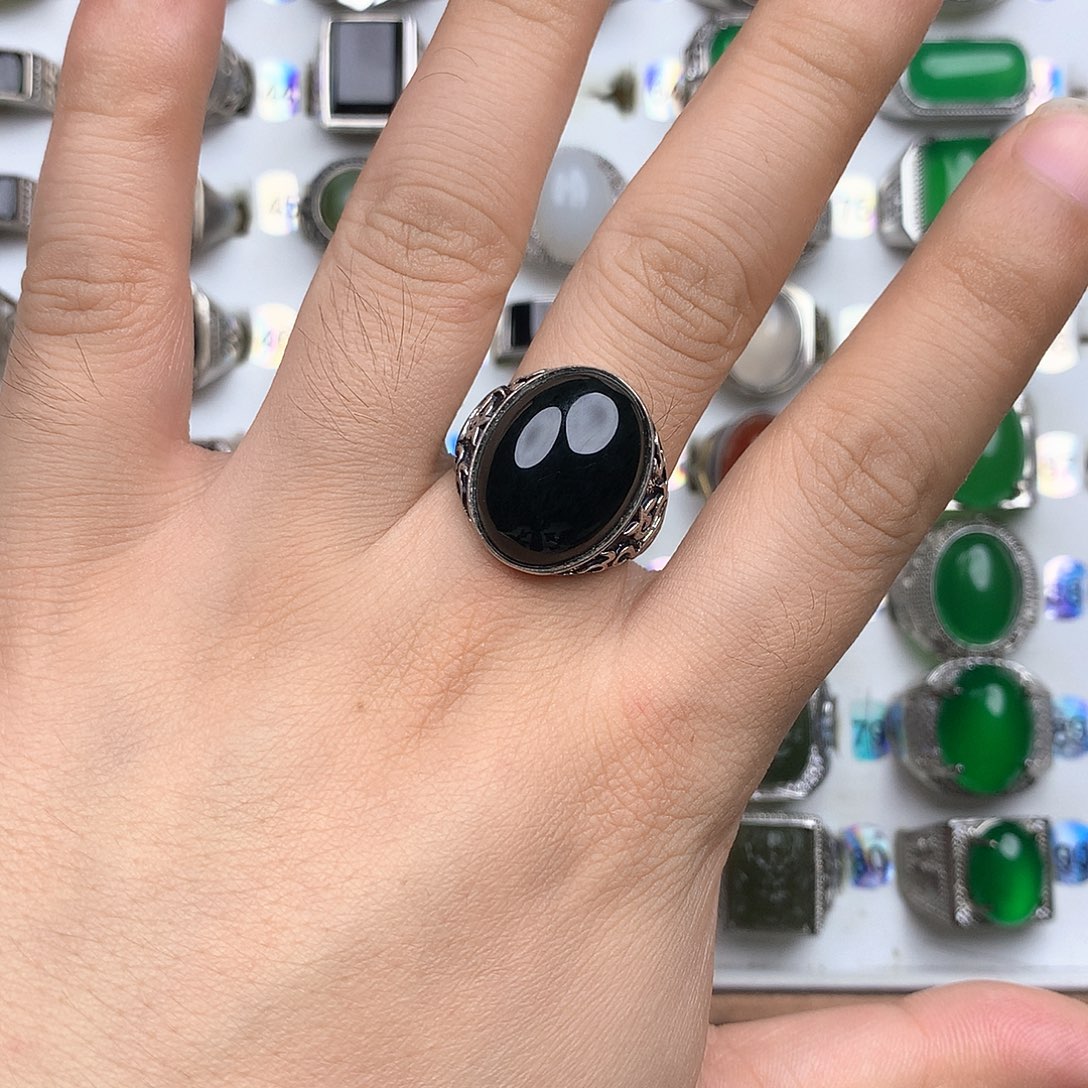 和田玉银S925镶嵌戒指