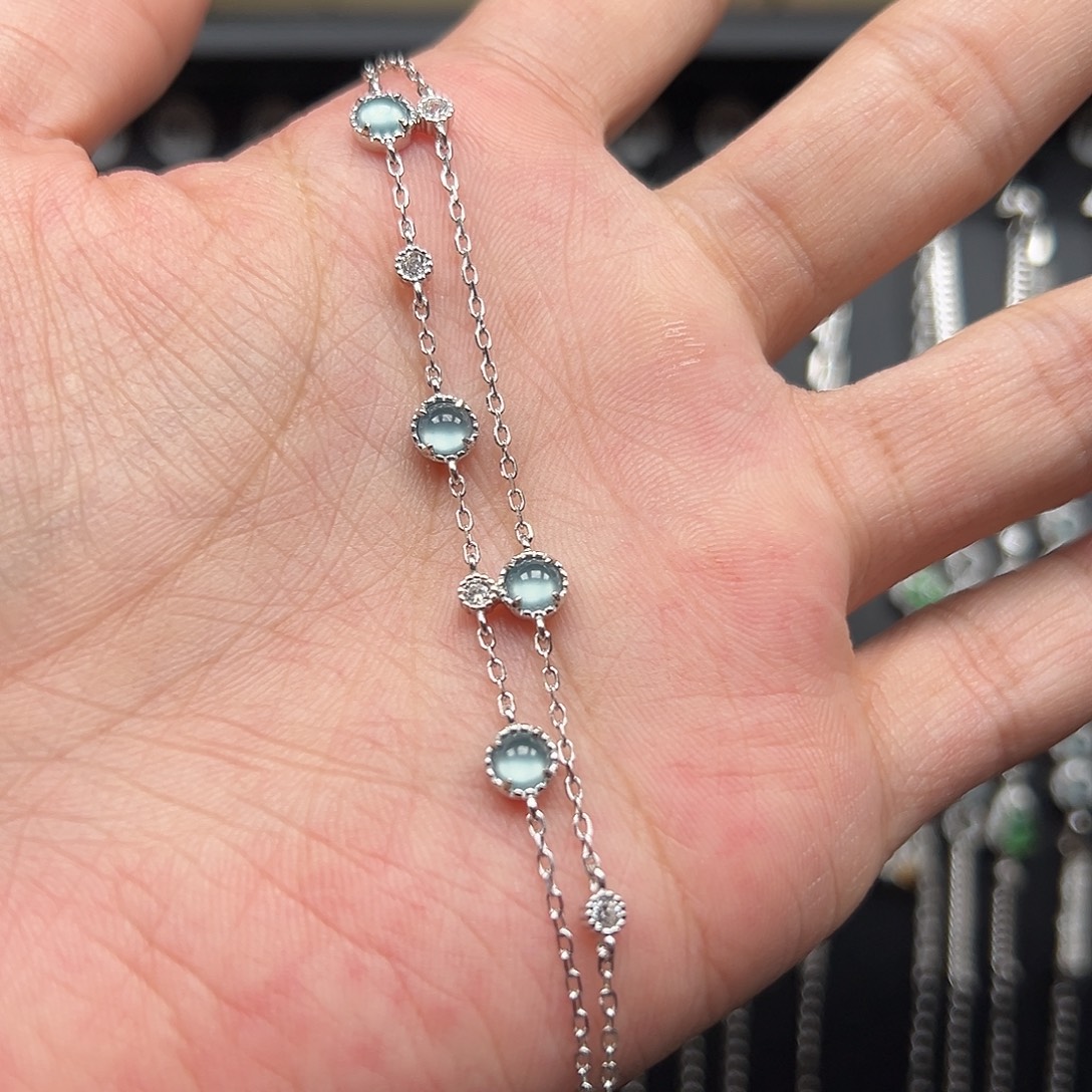 木***王翡翠银S925镶嵌手链