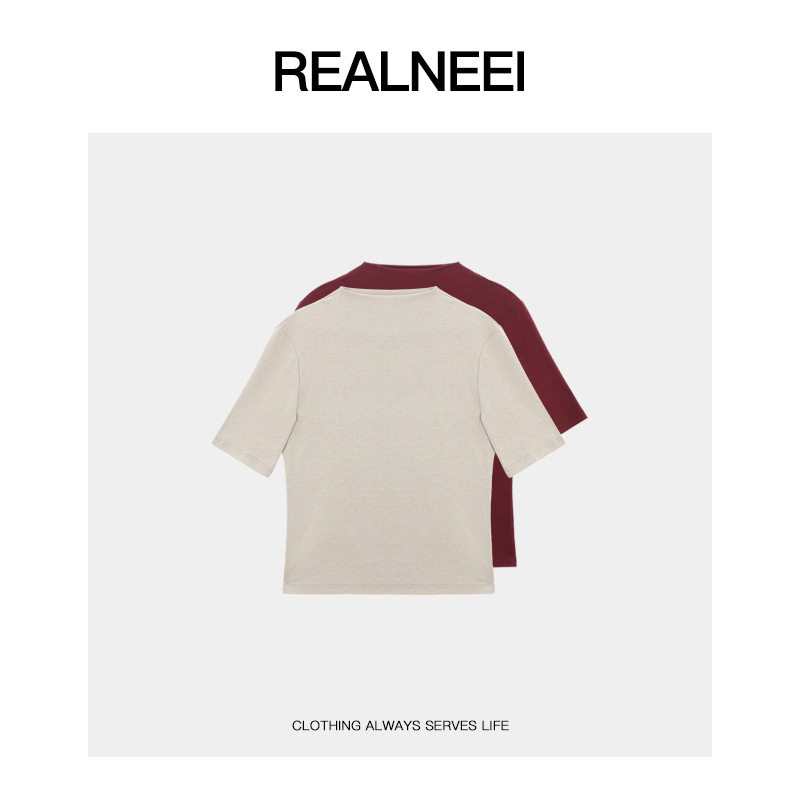 REALNEEI【瘦瘦衫】极简超细羊毛天丝半高领 轻薄不热短袖T恤22710