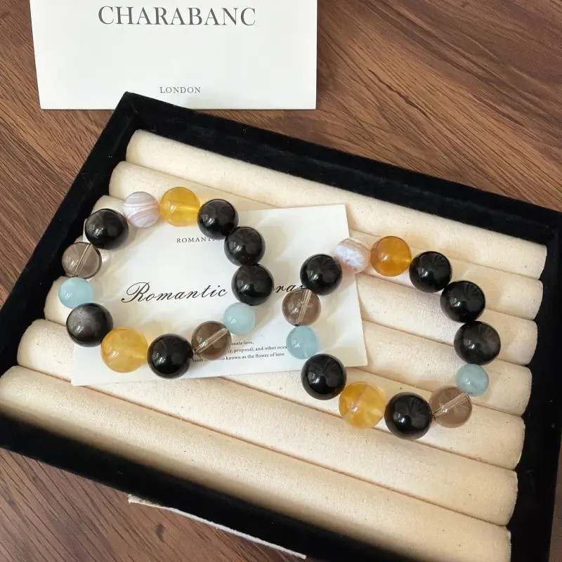 X2562银曜石茶晶黄莹石海蓝宝手链高端轻奢手串多样性发一